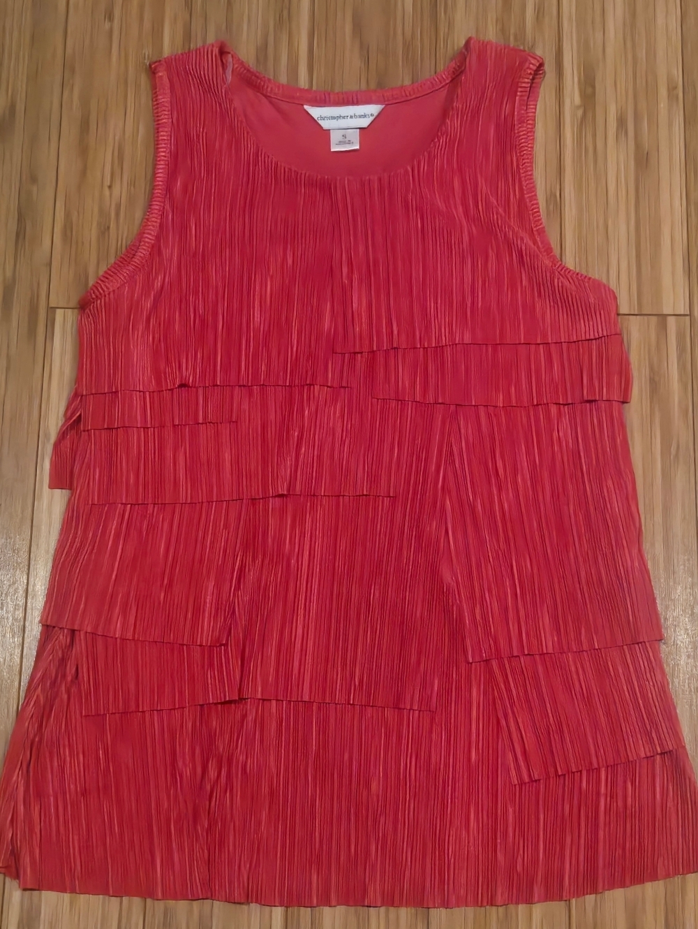 Christopher & Banks Coral Pleated Tiered Sleeveless Top